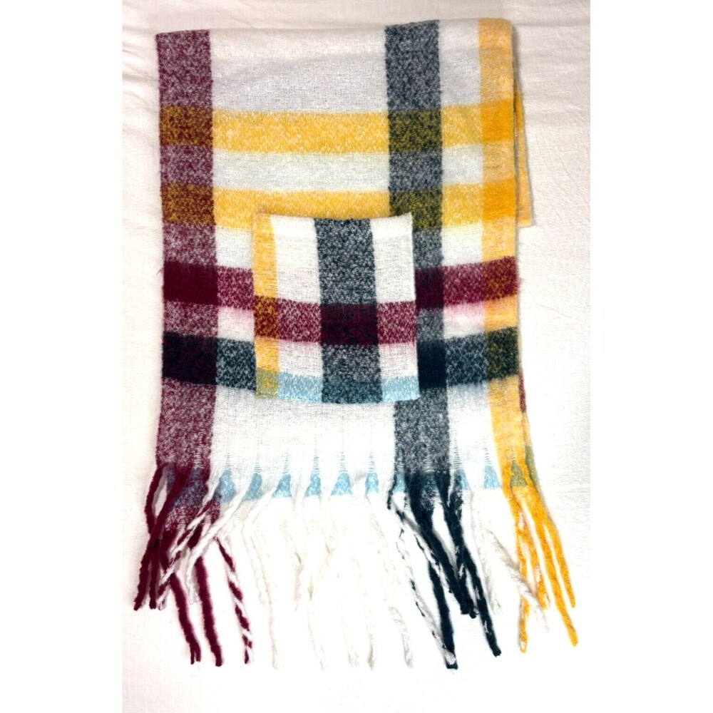 Nordstrom BP Wide Plaid‎ Patterned Scarf Oversized w/ Pockets Blanket Fringe NWT
